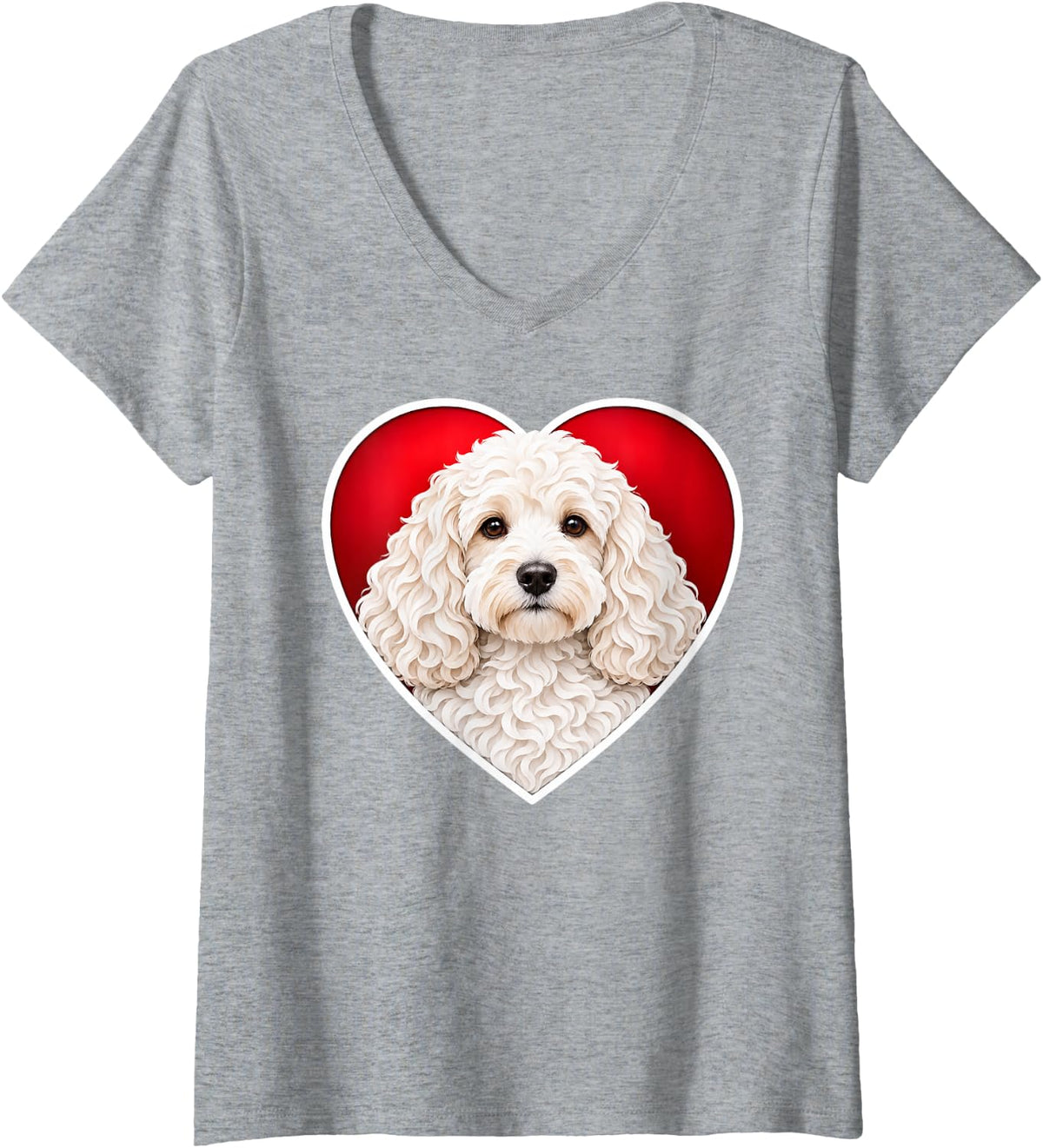 Women's White Cockapoo Heart V-Neck T-Shirt - Heather Grey
