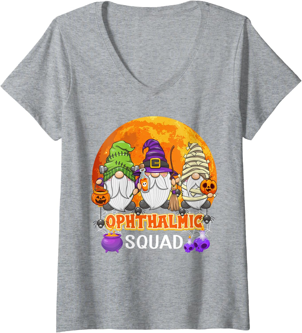 Women's Ophthalmic Squad Halloween Ophthalmologist Gnome Matching V-Neck T-Shirt - Heather Grey