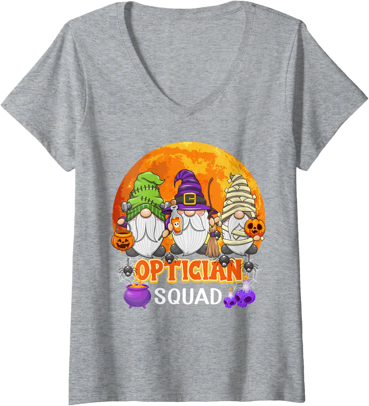 Women's Optician Squad Halloween Optometrist Gnome Matching V-Neck T-Shirt - Heather Grey