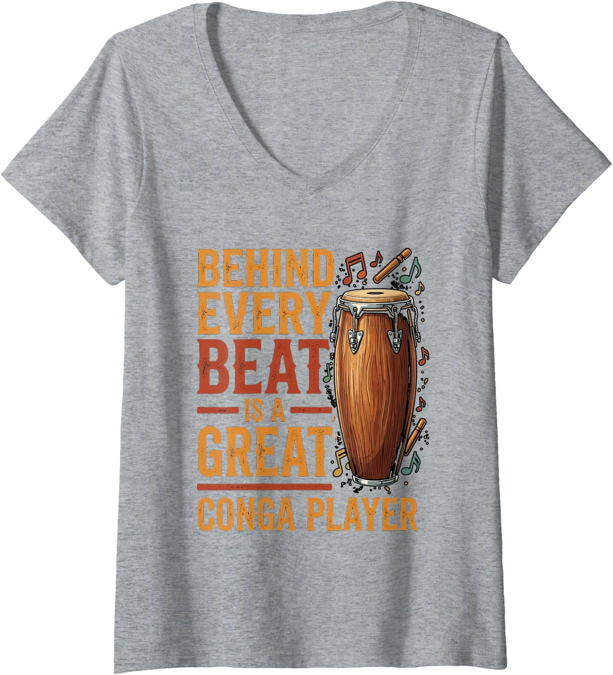 Women's Beat Conga Drum Music Musician Percussion Drummer Conga V-Neck T-Shirt - Heather Grey