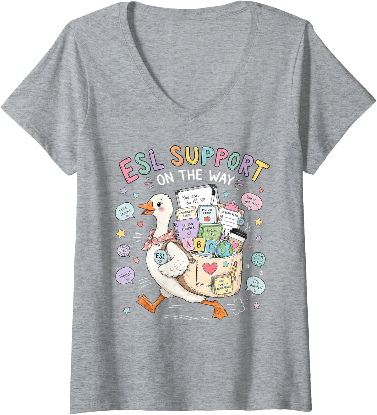 Women's ESL Teacher Support On The Way Multilingual Learner Language V-Neck T-Shirt - Heather Grey