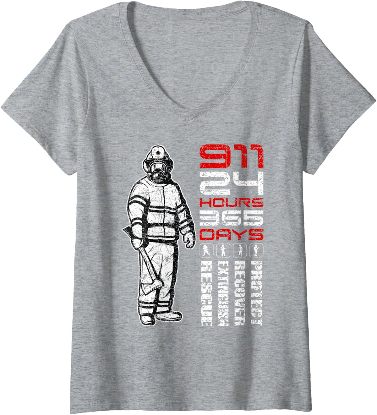 Women's Firefighter Fire Brigade Emergency Rescue Service 911 V-Neck T-Shirt - Heather Grey