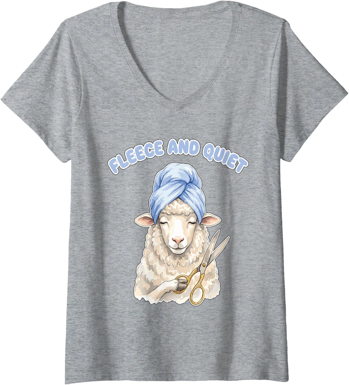 Women's Fleece and Quiet Grooming Sheep Spa Scissors Funny Pun V-Neck T-Shirt - Heather Grey