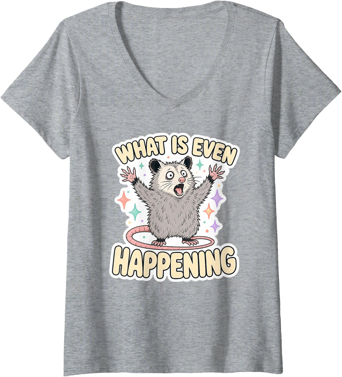 Women's Opossum What is Even Happening V-Neck T-Shirt - Heather Grey
