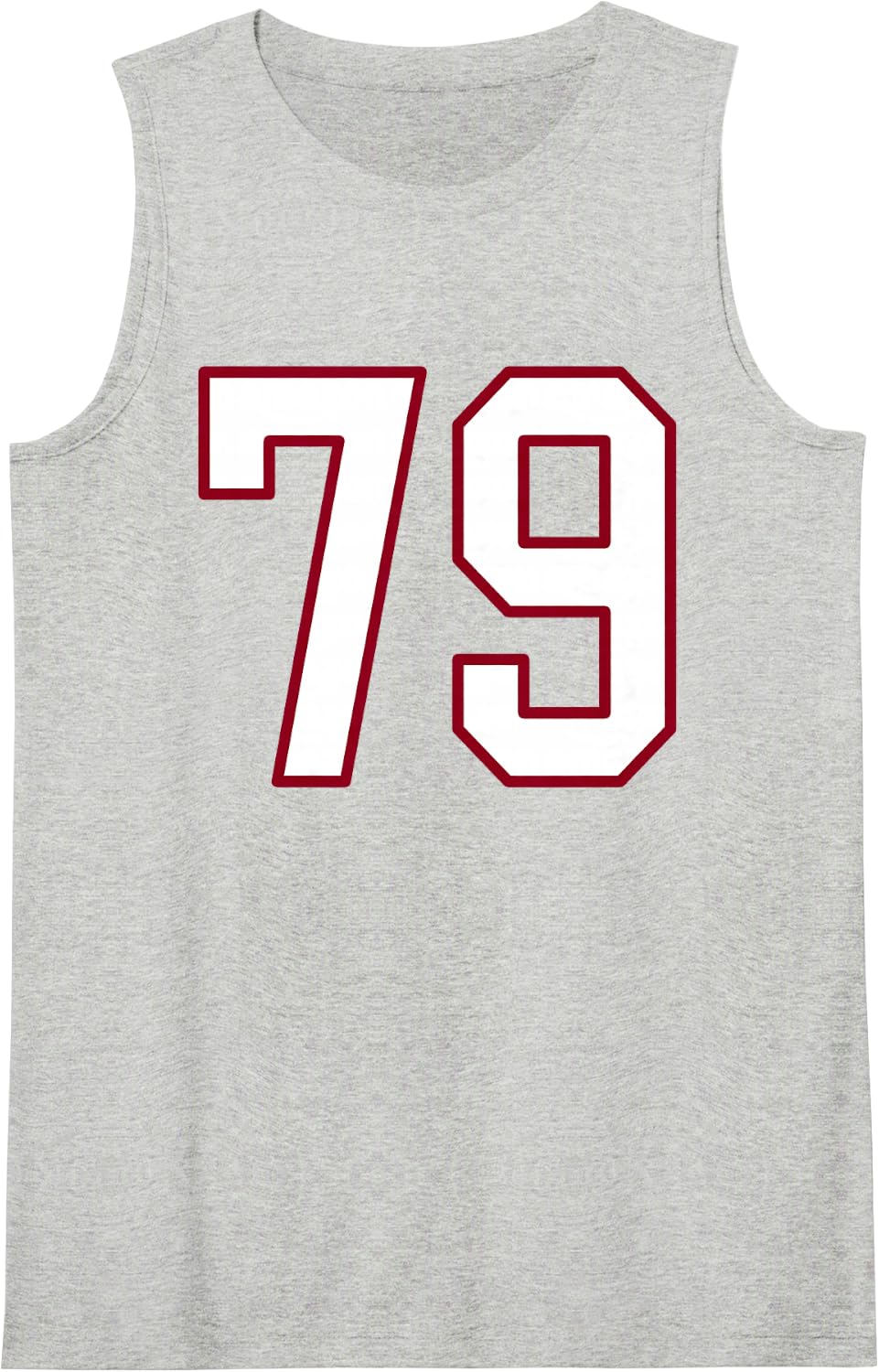 Maroon and White Number 79 Jersey Player Uniform #79 Sleeveless Tank Top - Heather Grey
