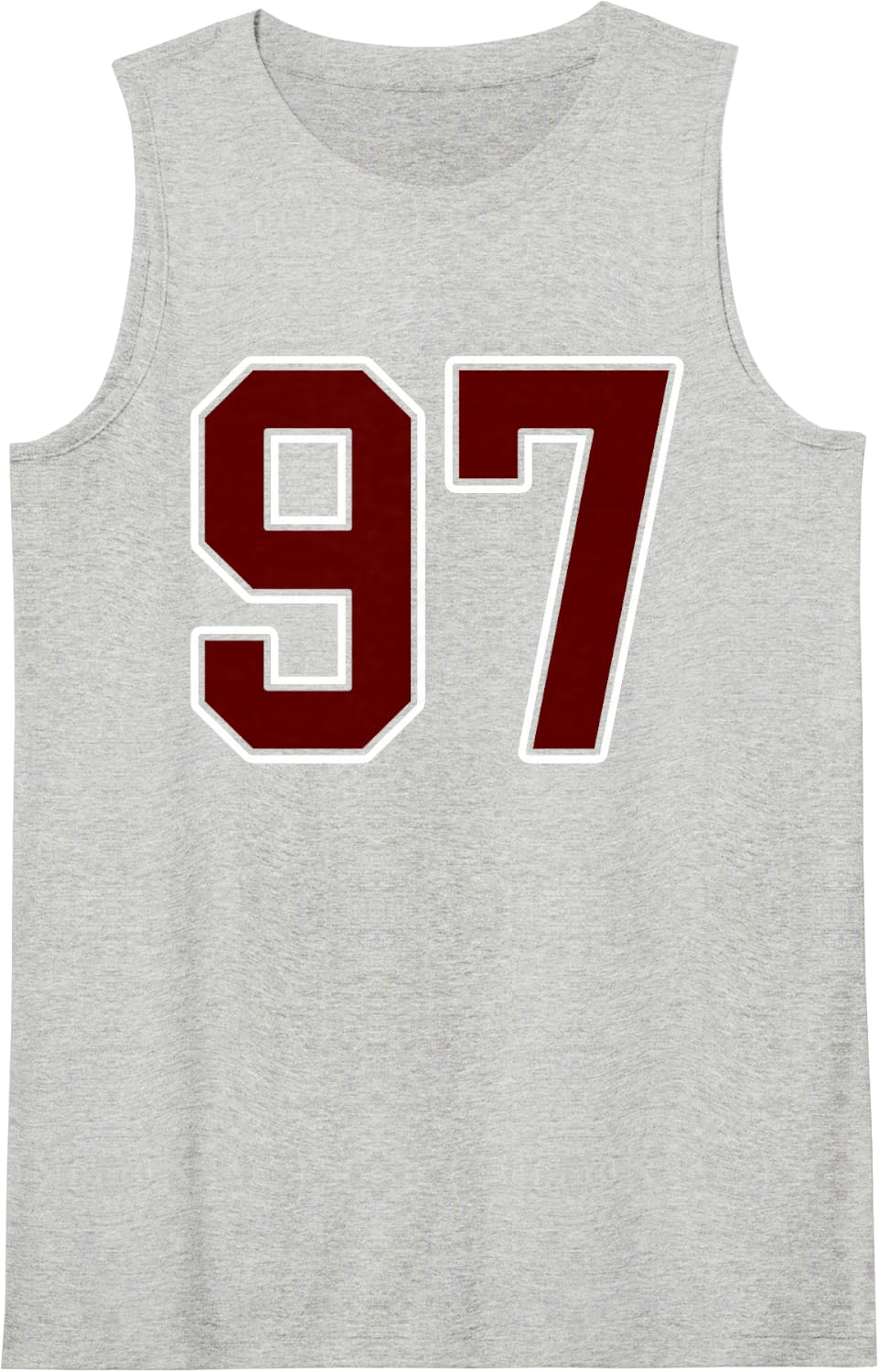 Maroon and White Number 97 Jersey Player Uniform #97 Fan Sleeveless Tank Top - Heather Grey
