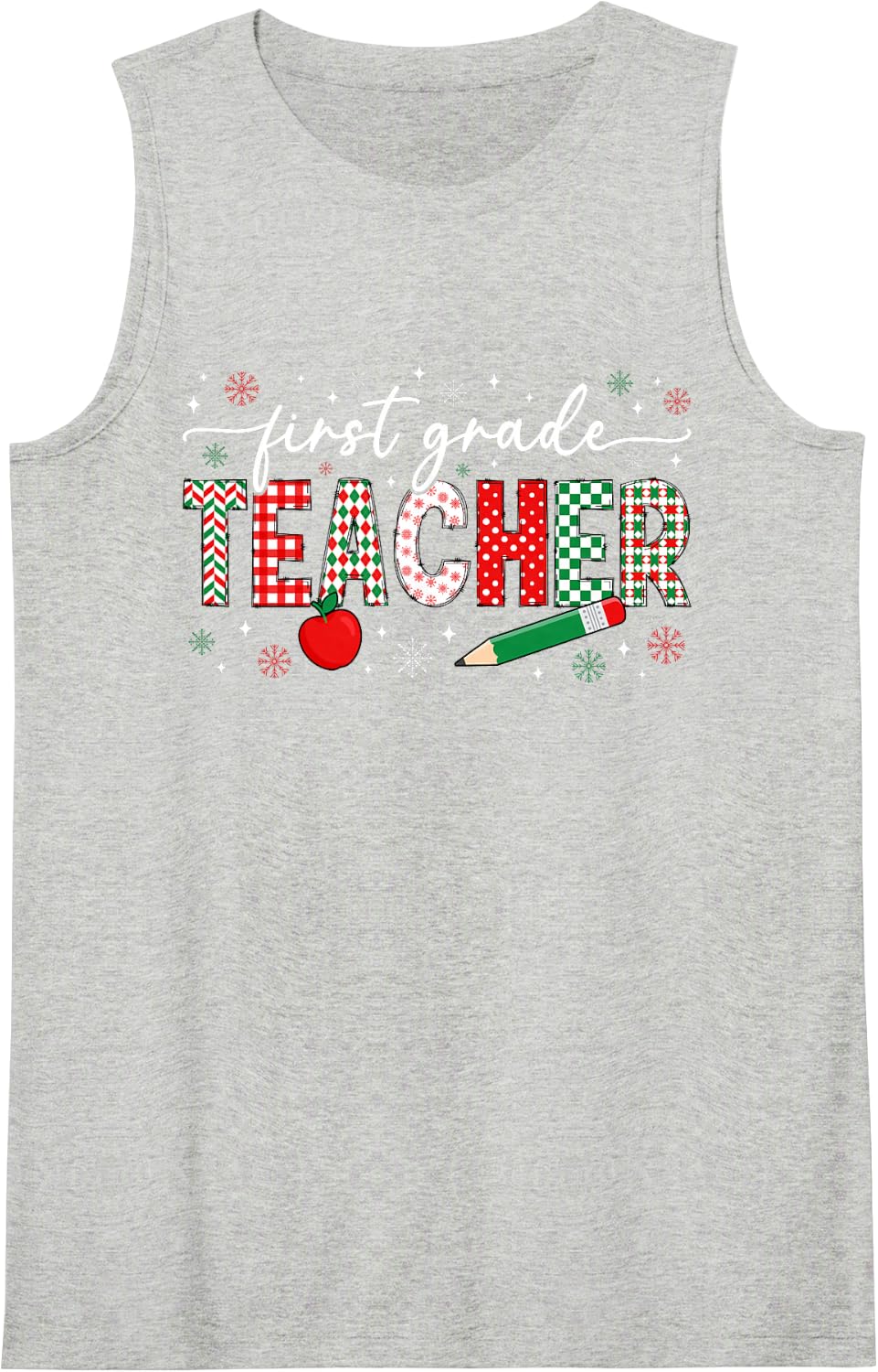 First Grade Teacher Christmas 1st Grade Teacher Xmas Party Sleeveless Tank Top - Heather Grey