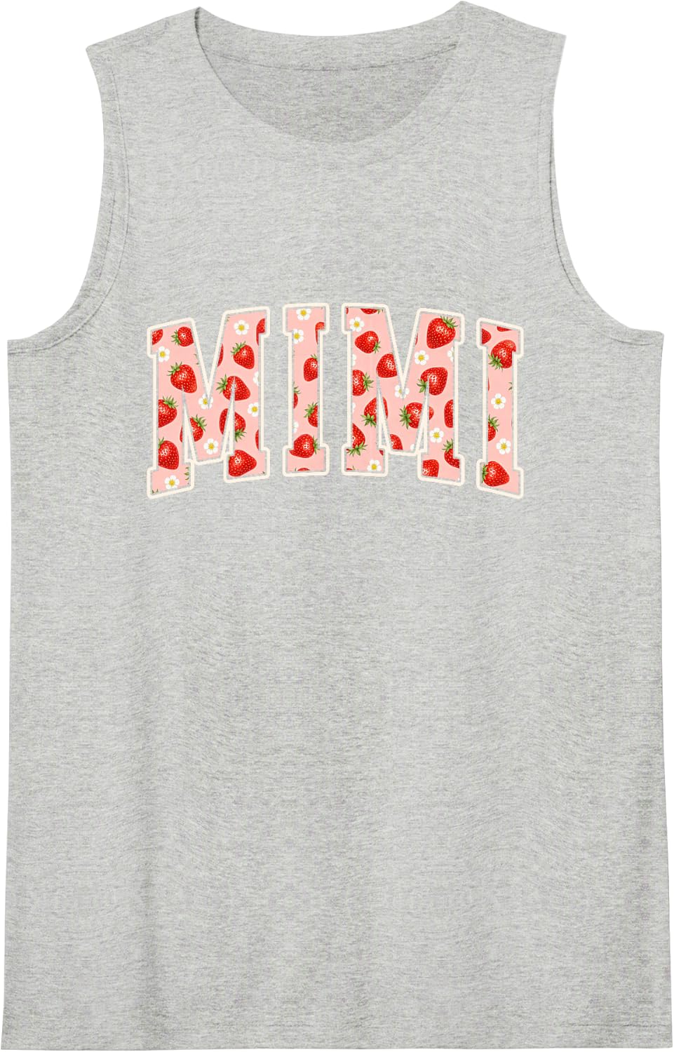 Mimi Strawberries Varsity Letters Grandma Grandmother Sleeveless Tank Top - Heather Grey