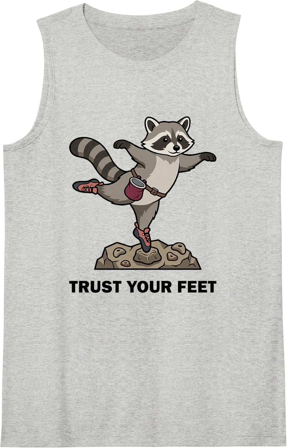 Funny Trust Your Feet Rock Climber Bouldering Raccoon Sleeveless Tank Top - Heather Grey