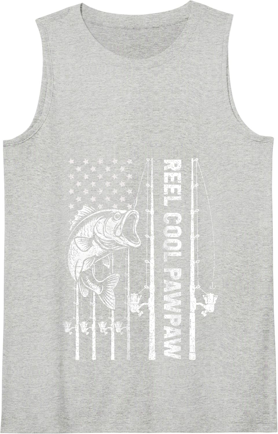 Reel Cool Pawpaw Fishing Funny Fathers Day American Flag Men Tank Top - Heather Grey