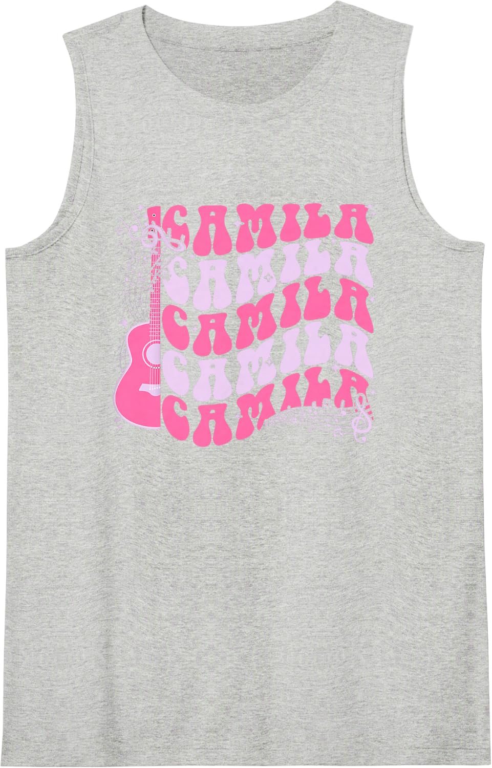 Girl Retro Camila First Name Personalized Pink Groovy Sleeveless Tank Top - Heather Grey