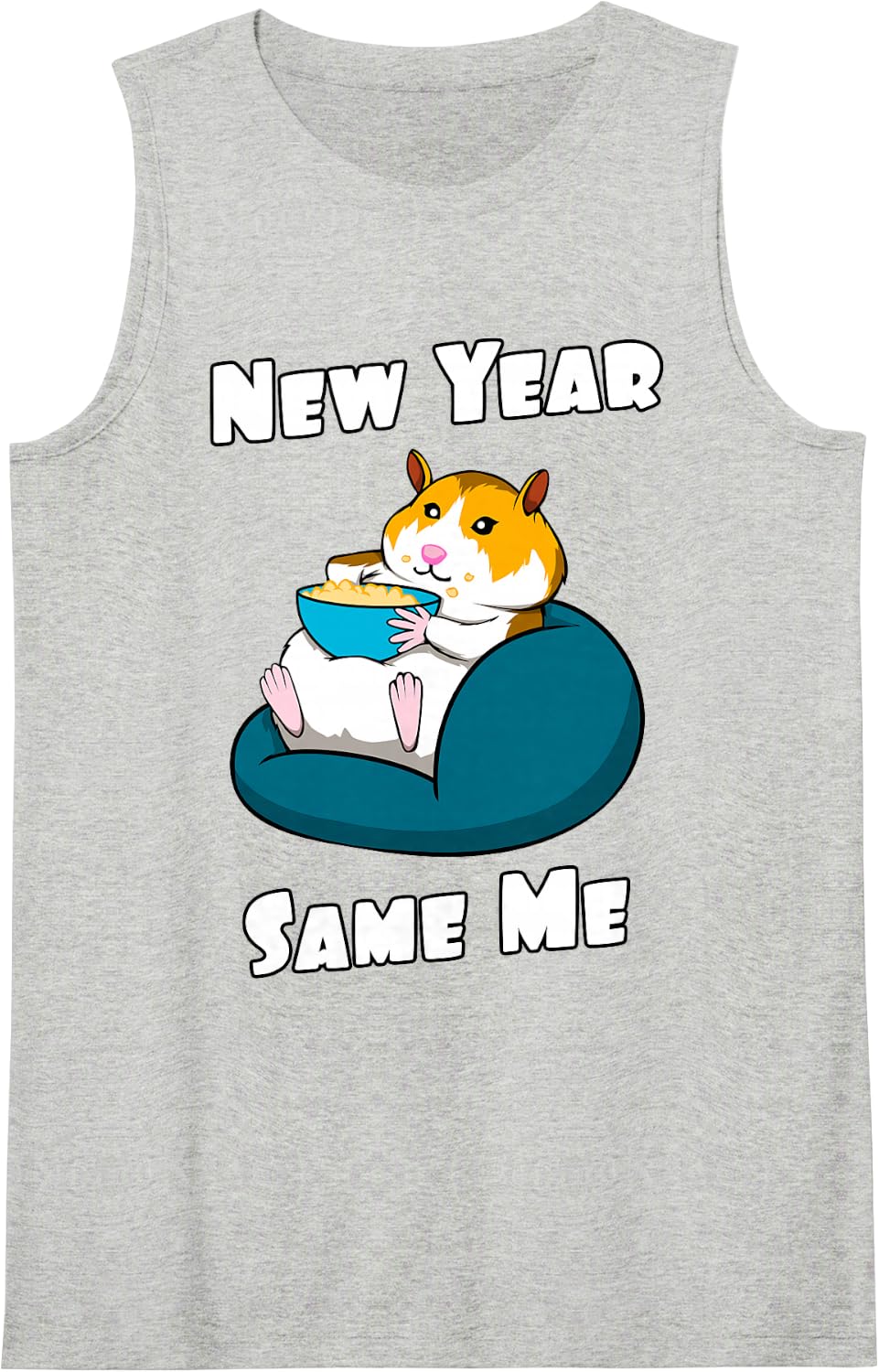 New Year Resolution New Year Same Me Funny Cute Fat Hamster Sleeveless Tank Top - Heather Grey