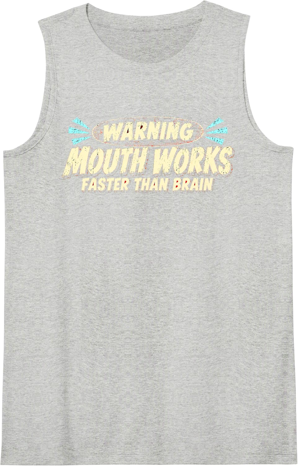 Warning Mouth Works Faster Than Brain Retro Sarcastic Humor Sleeveless Tank Top - Heather Grey