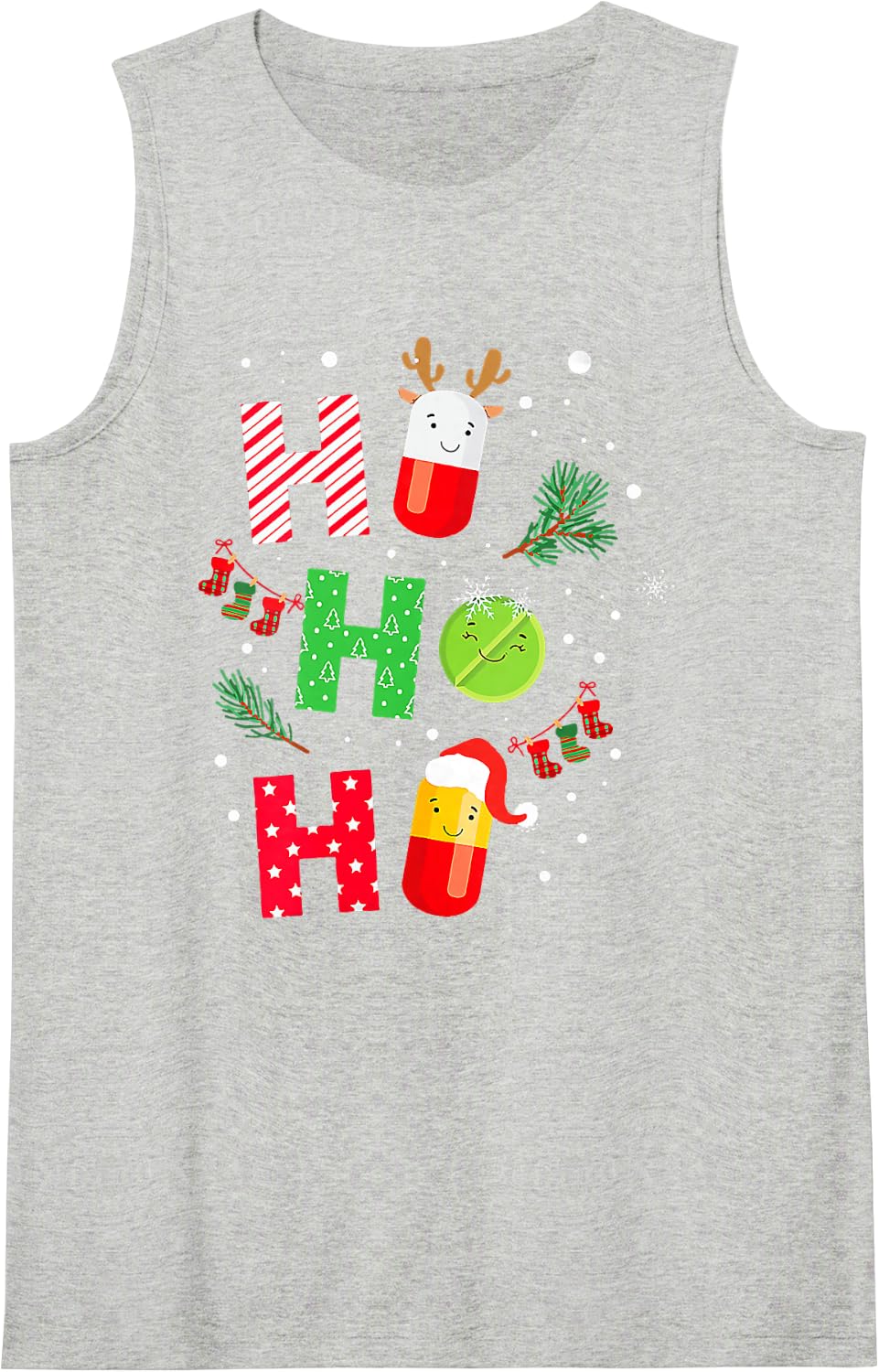 Pharmacist Pharmacy Tech Funny Ho Ho Ho Christmas Sleeveless Tank Top - Heather Grey
