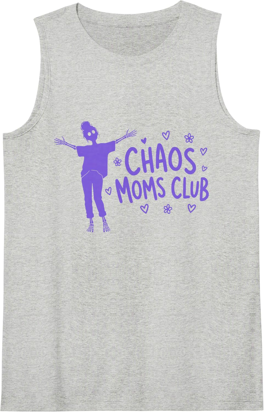 Women's Spooky Chaos Moms Club Funny Skeleton Mom Sleeveless Tank Top - Heather Grey