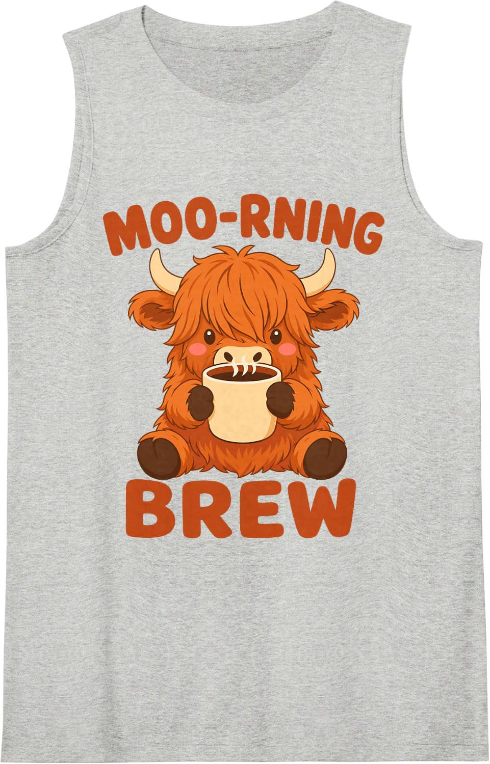 Moo Rning Brew Highland Cow Coffee Sleeveless Tank Top - Heather Grey