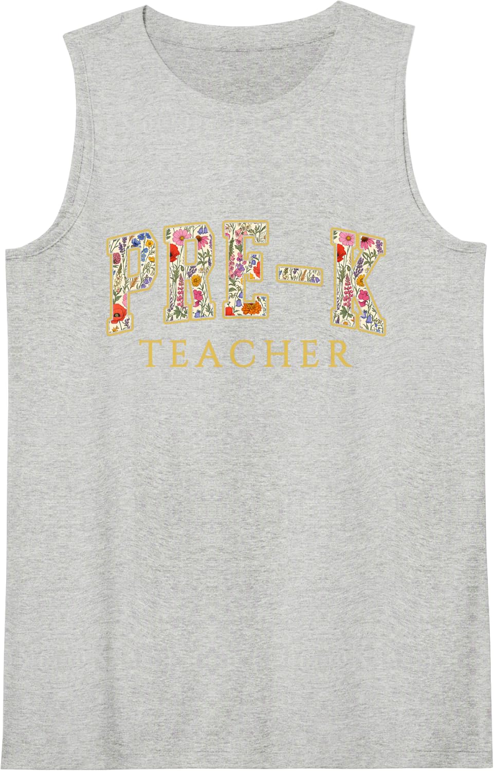 Pre-K Teacher Wildflower Varsity Letters Preschool Sleeveless Tank Top - Heather Grey