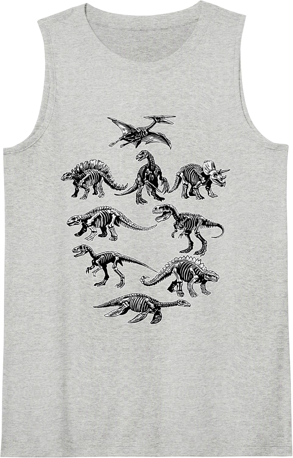 Dinosaur Skeleton Fossil Dino Bones Paleontology Prehistoric Sleeveless Tank Top - Heather Grey