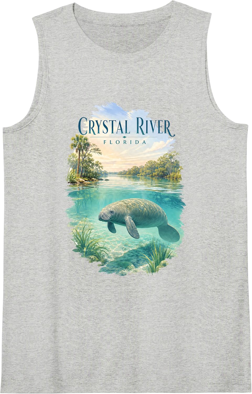 Crystal River Florida Manatee Travel Tank Top - Heather Grey