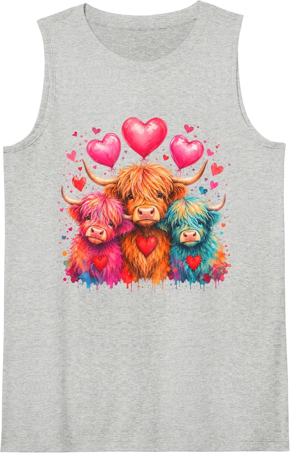 Scottish Highland Cow Watercolor Sleeveless Tank Top - Heather Grey