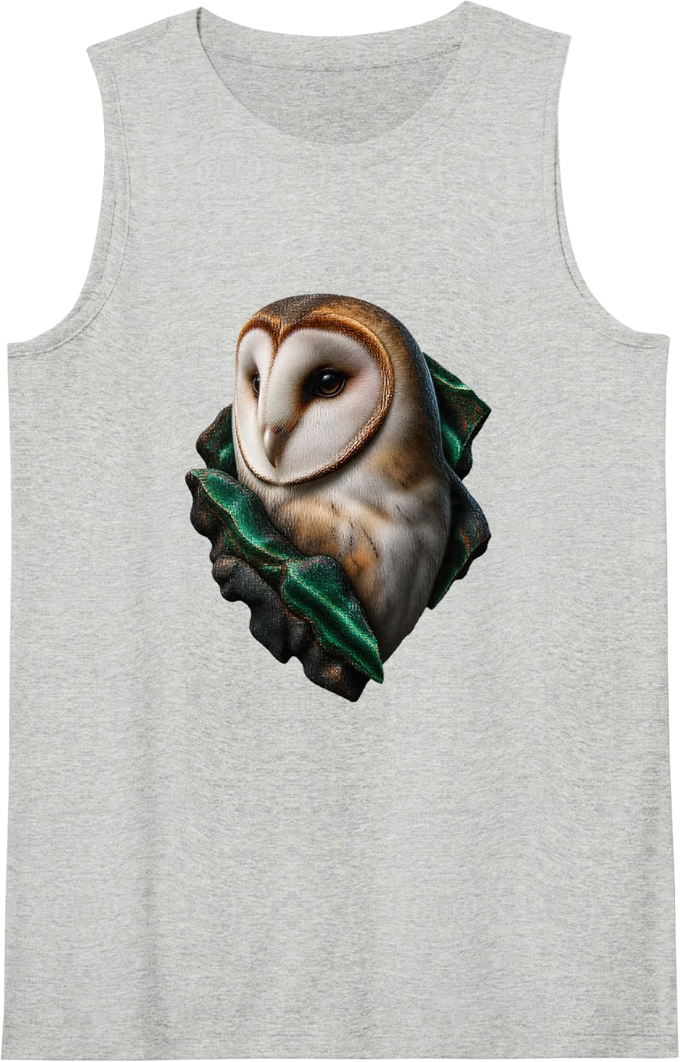 Barn Owl in Malachite Stone Portrait Sleeveless Tank Top - Heather Grey