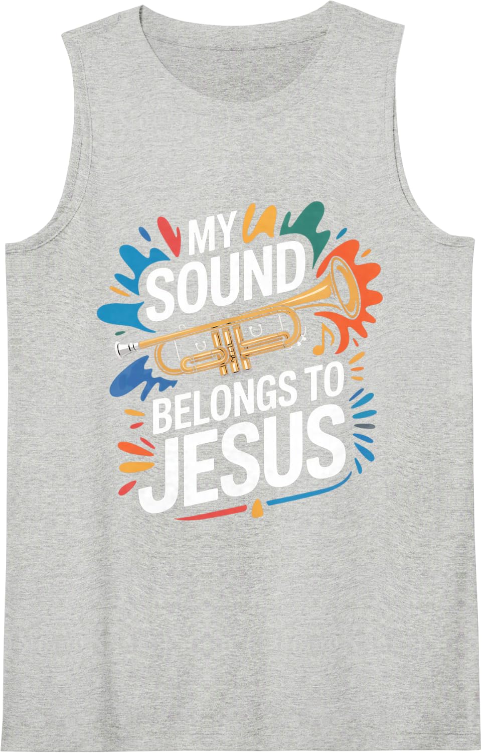 Christian Trumpet Player Jesus Christ Brass Band Trumpeter Sleeveless Tank Top - Heather Grey
