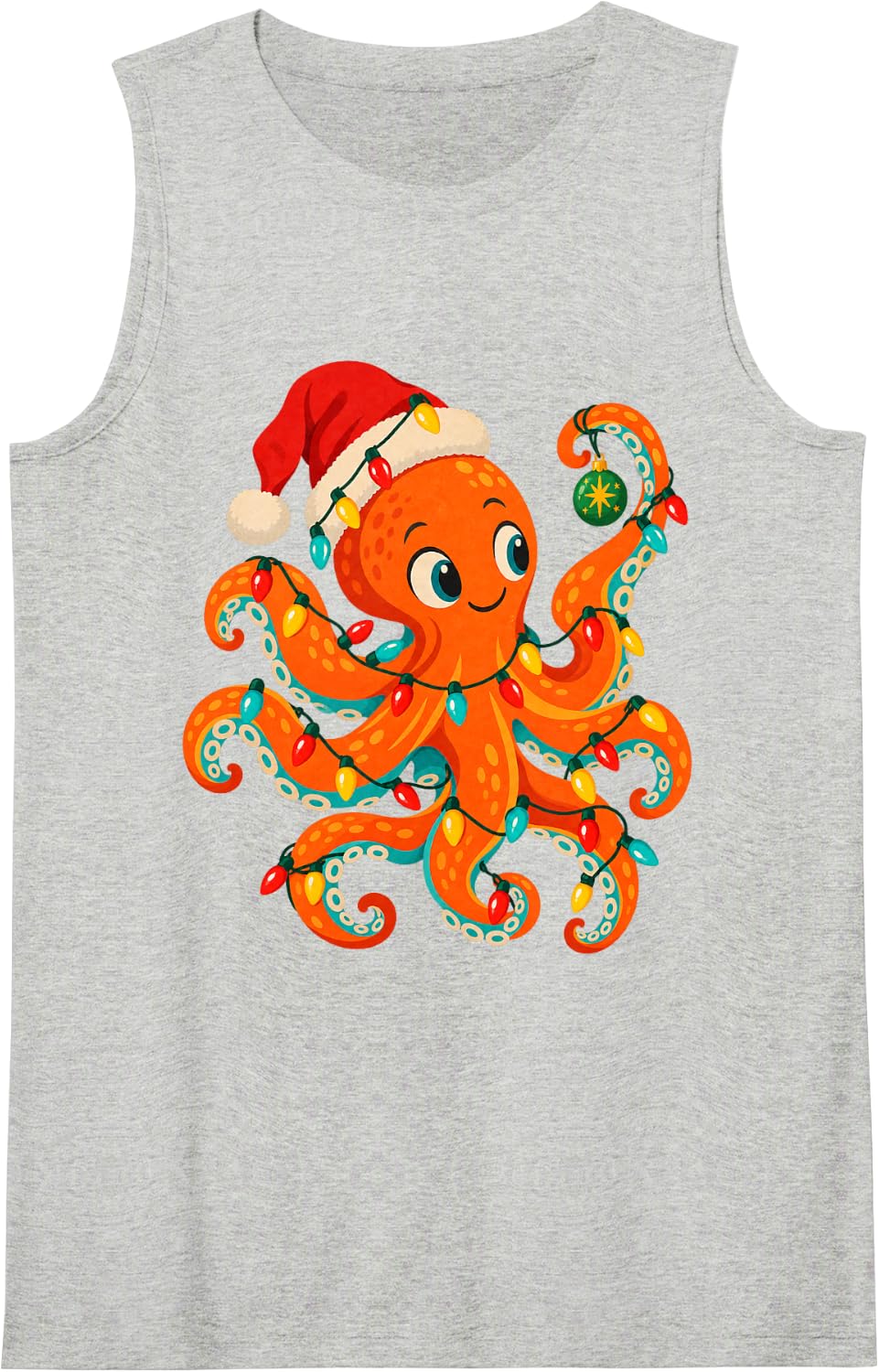 Christmas Octopus Lights Ocean Holiday Sea Creature Sleeveless Tank Top - Heather Grey