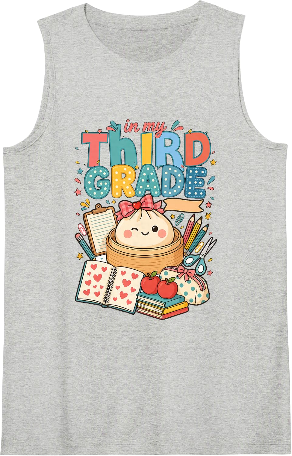 in My Third Grade Kid 3rd Grader Cute Dumpling School Girl Sleeveless Tank Top - Heather Grey