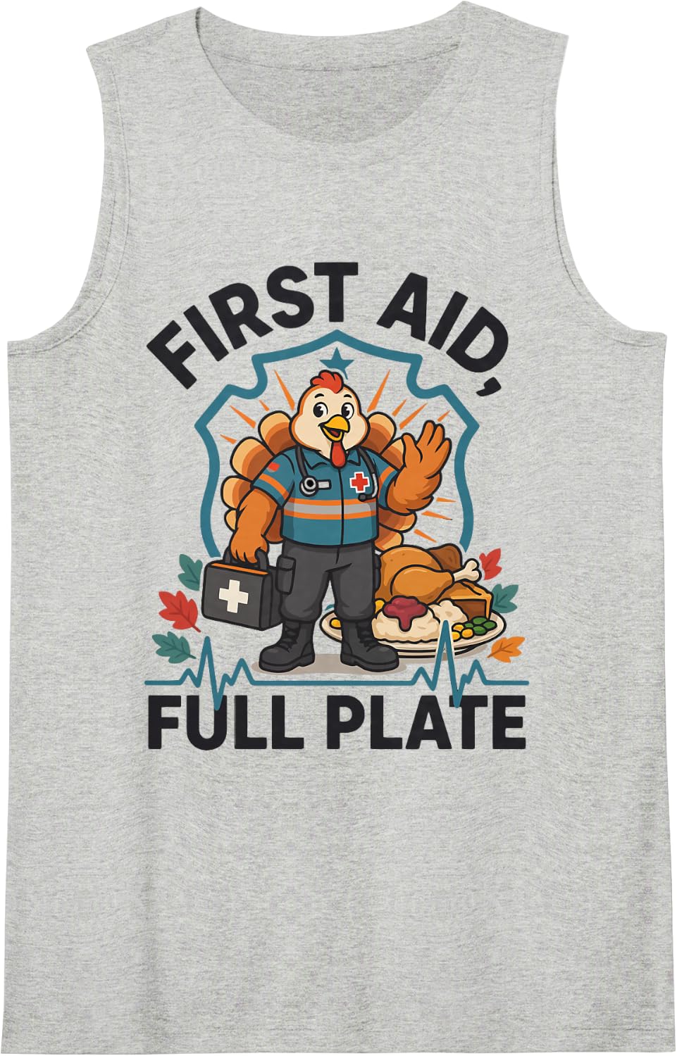 Thanksgiving EMT - First Aid, Full Plate Sleeveless Tank Top - Heather Grey