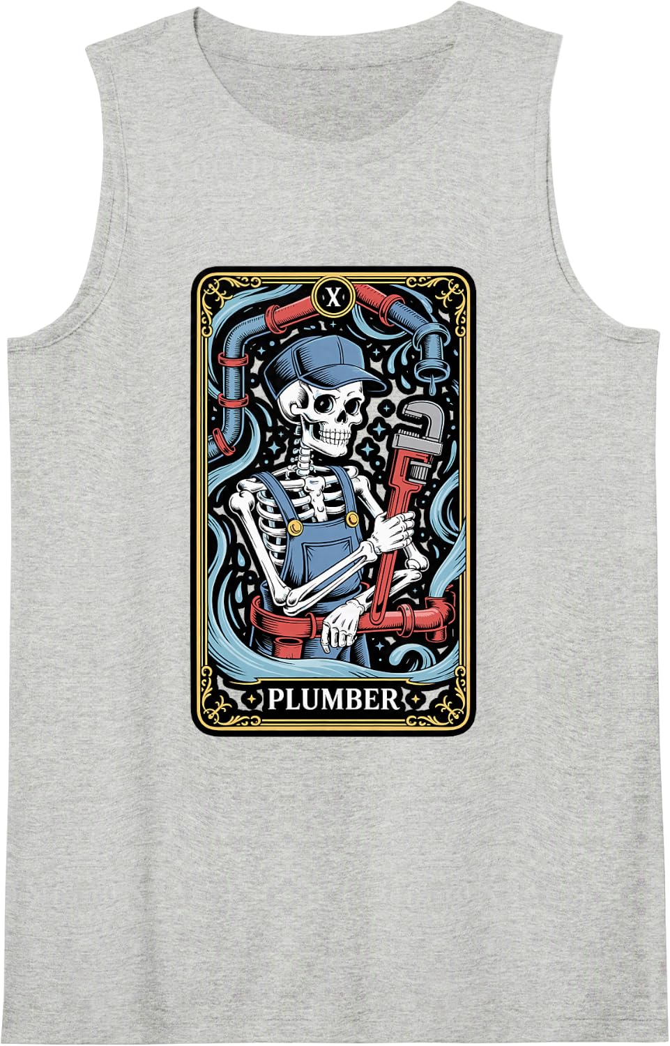 Skeleton Plumber Tarot Card Design Sleeveless Tank Top - Heather Grey