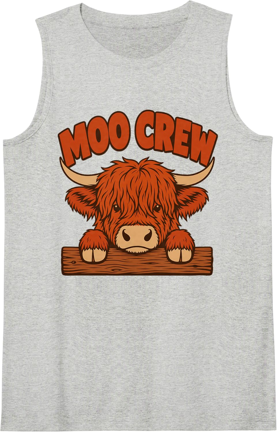 Moo Crew Highland Cow Fence Farm Sleeveless Tank Top - Heather Grey