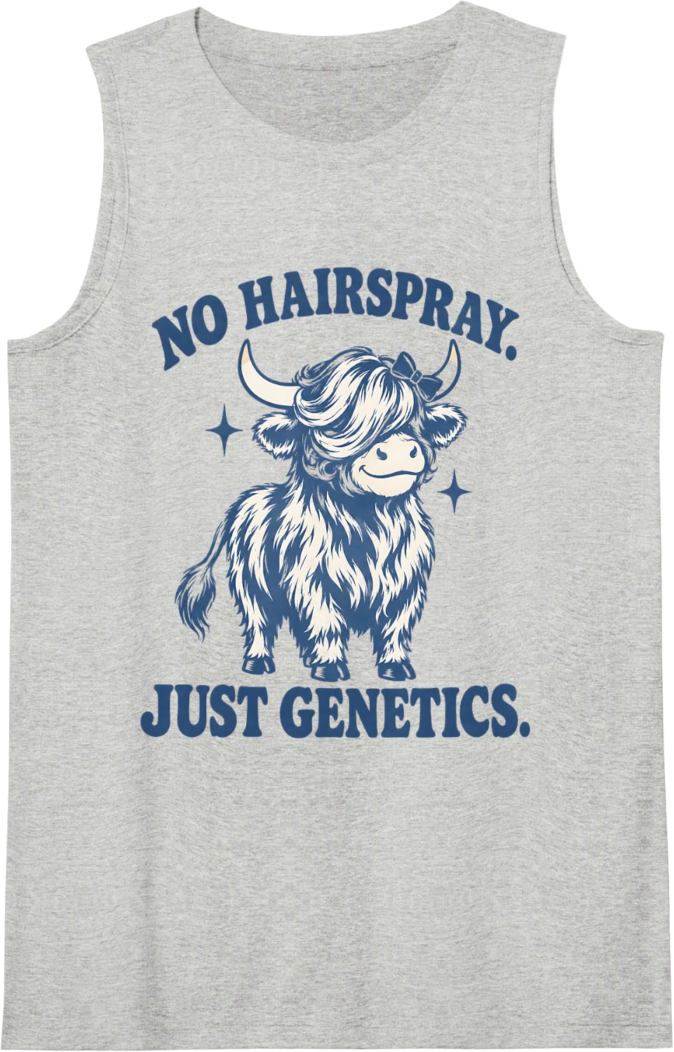 No Hairspray Just Genetics Highland Cow Big Hair Hairstylist Sleeveless Tank Top - Heather Grey