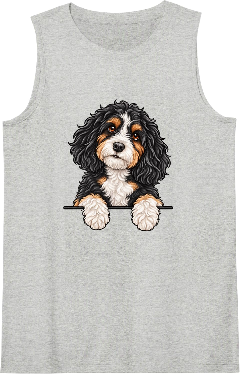Womens Moms Black Tricolor Pocket Cockapoo Dog Mama Lover Sleeveless Tank Top - Heather Grey
