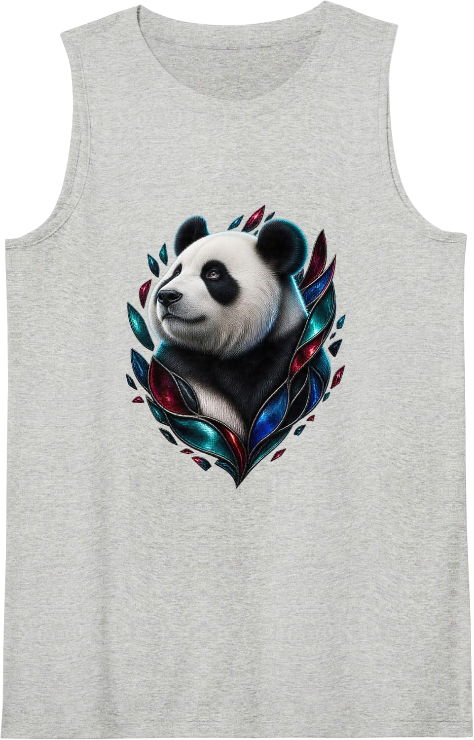 Giant Panda with Stained Glass Shards Animal Art Sleeveless Tank Top - Heather Grey