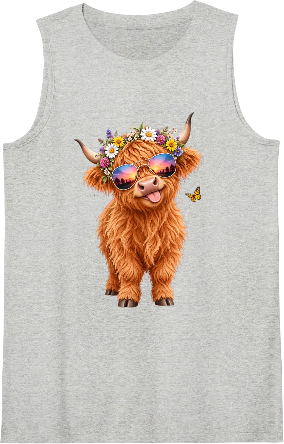 Highland Cow Scottish Cattle Cute Highland Cow Sleeveless Tank Top - Heather Grey