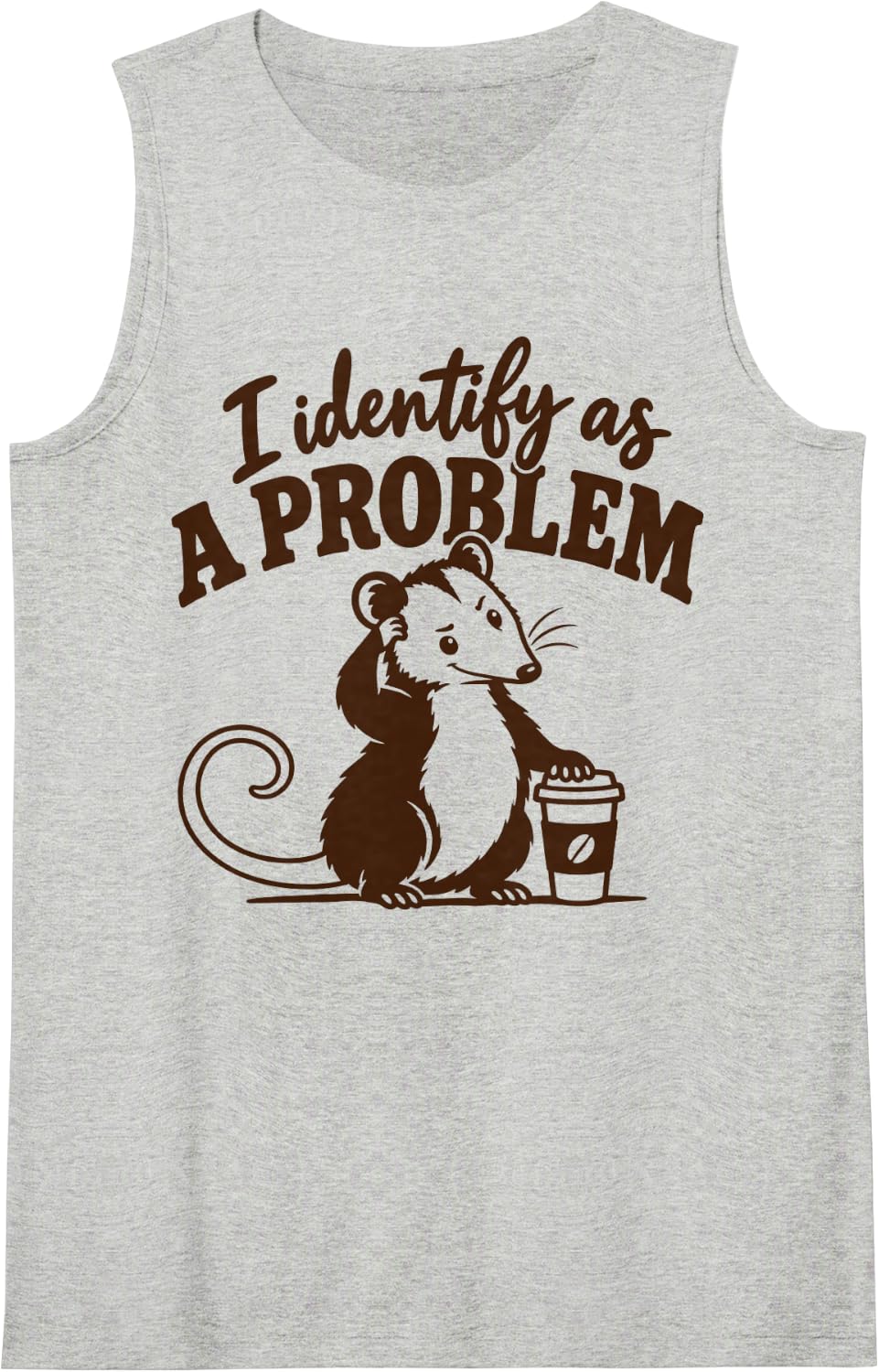 I Identify As A Problem Cute Opossum Coffee Introvert Humor Sleeveless Tank Top - Heather Grey