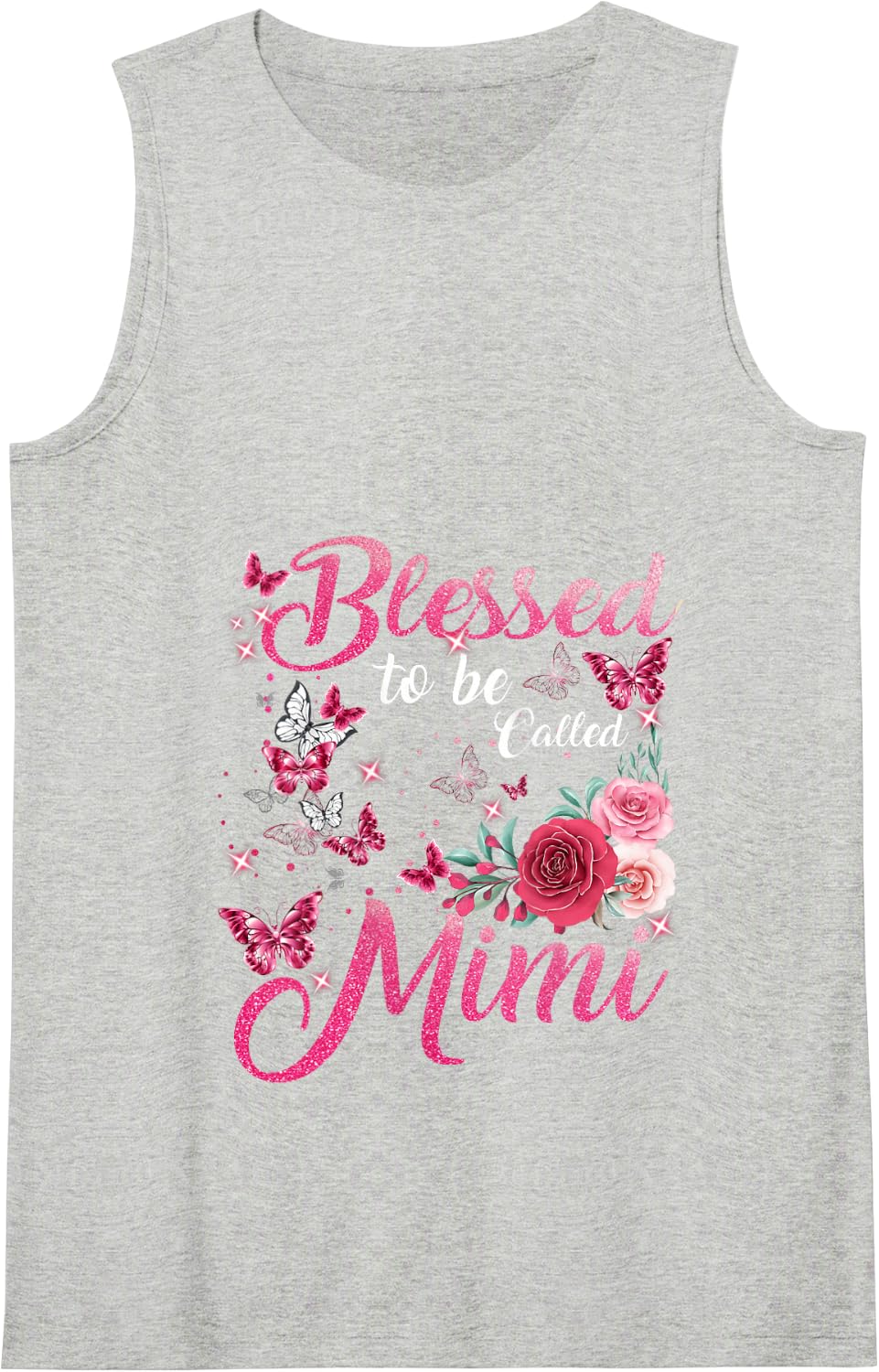 Blessed to Be Called Mimi Cute Floral Mothers Day Tank Top - Heather Grey