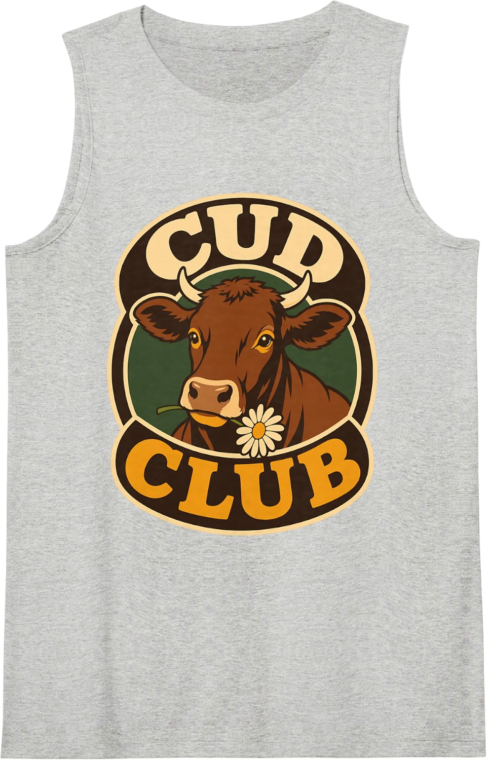 Cud Club Brown Cow Daisy Farm Animal Sleeveless Tank Top - Heather Grey