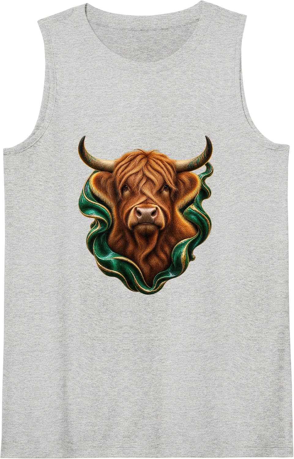 Highland Cow with Malachite Ribbons Cattle Art Sleeveless Tank Top - Heather Grey