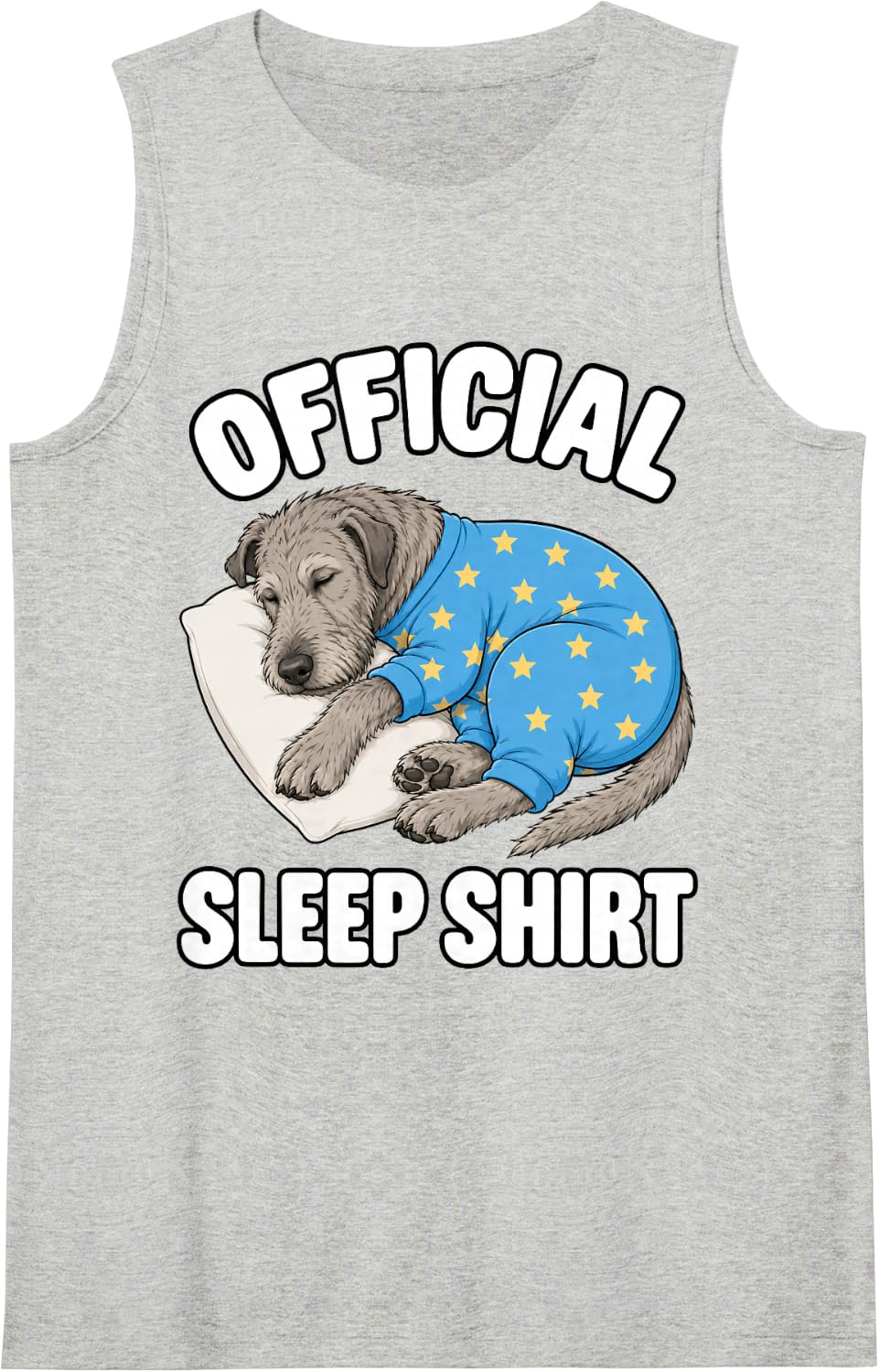 Irish Wolfhound Sleeping in Pajamas Official Sleepshirt Cute Sleeveless Tank Top - Heather Grey