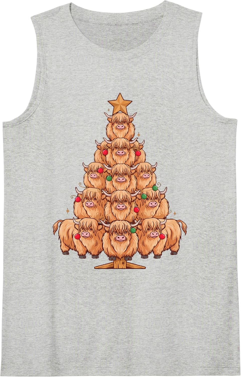Highland Cow Christmas Tree Sleeveless Tank Top - Heather Grey