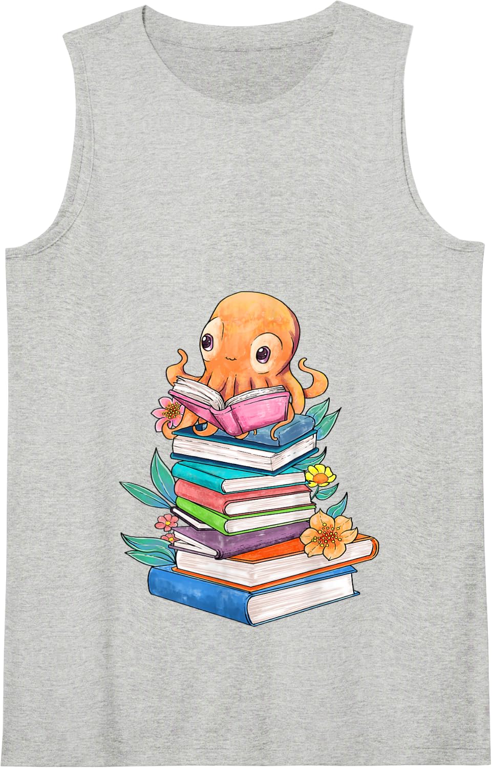 Octopus Reading Bookworm Book Reading Octopus Lover Tank Top - Heather Grey