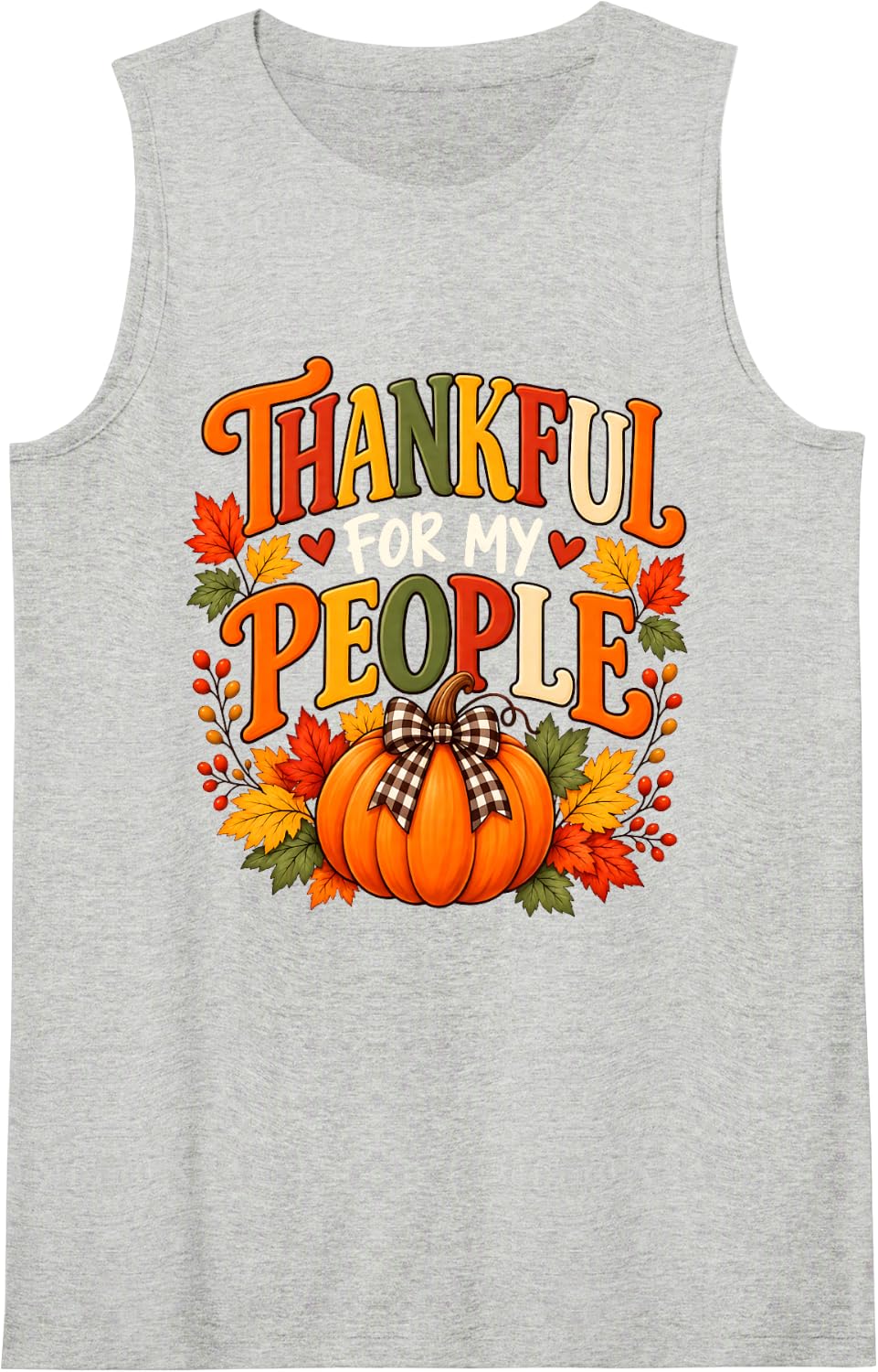 Thankful for My People Retro Groovy Thanksgiving Pumpkins Sleeveless Tank Top - Heather Grey