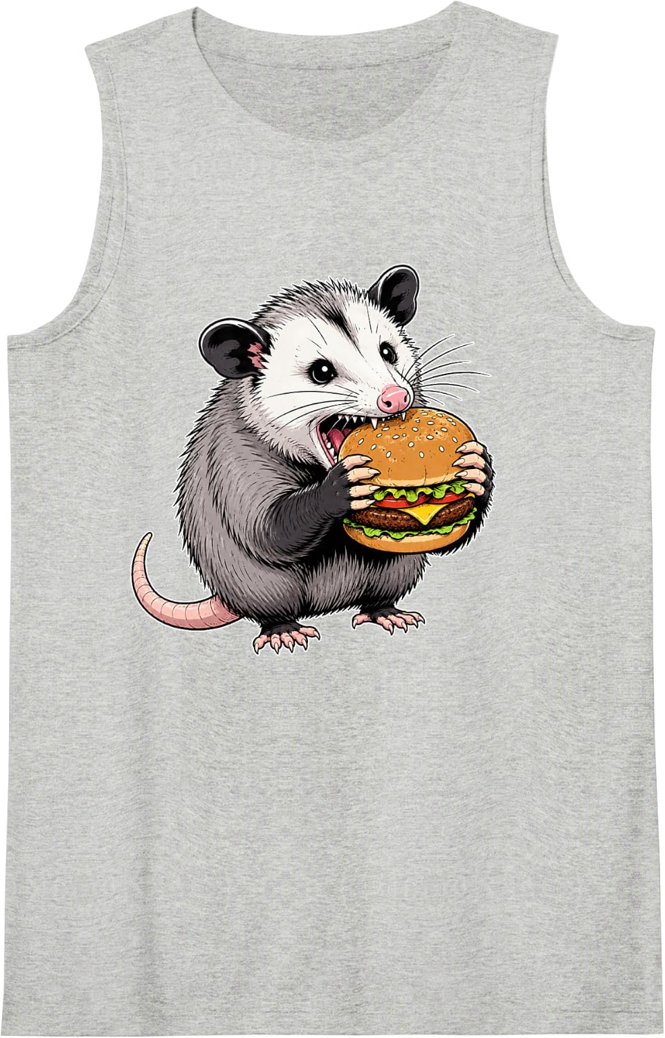Opossum Possum Hamburger Funny Graphic Tank Top - Heather Grey