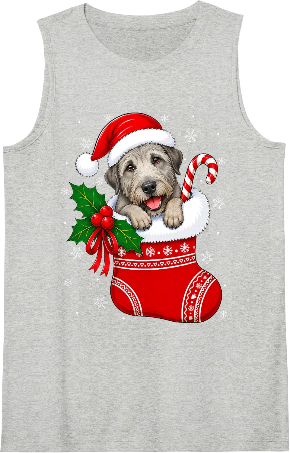 Irish Wolfhound Dog Christmas Stocking Cute Festive Xmas Sleeveless Tank Top - Heather Grey