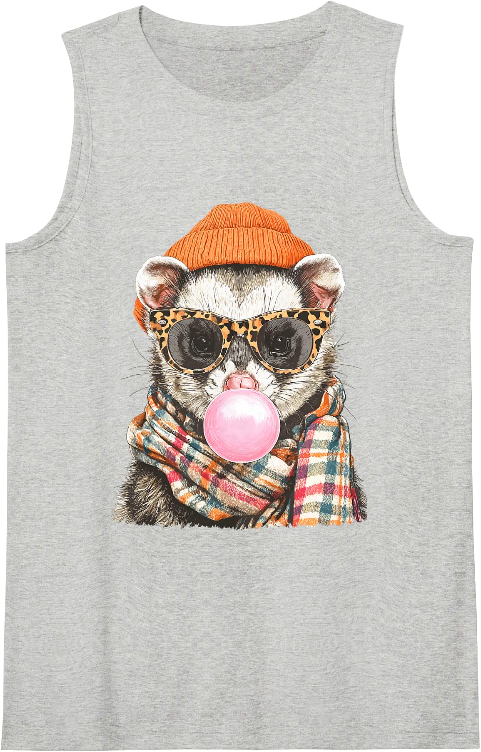 Fall Possum with Sunglasses and Bubblegum Autumn Opossum Sleeveless Tank Top - Heather Grey