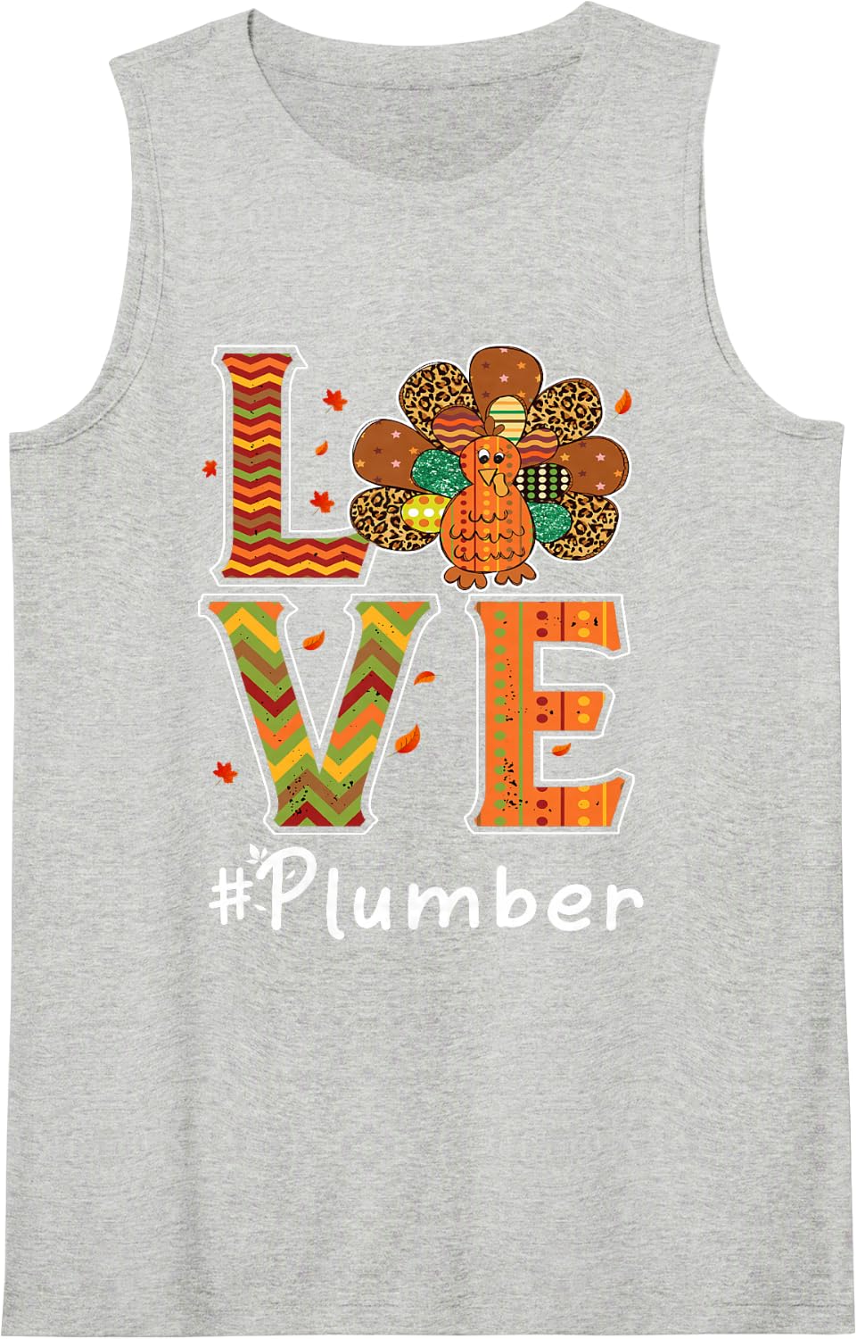 Plumber Love Thanksgiving Leopard Turkey Autumn Fall Sleeveless Tank Top - Heather Grey