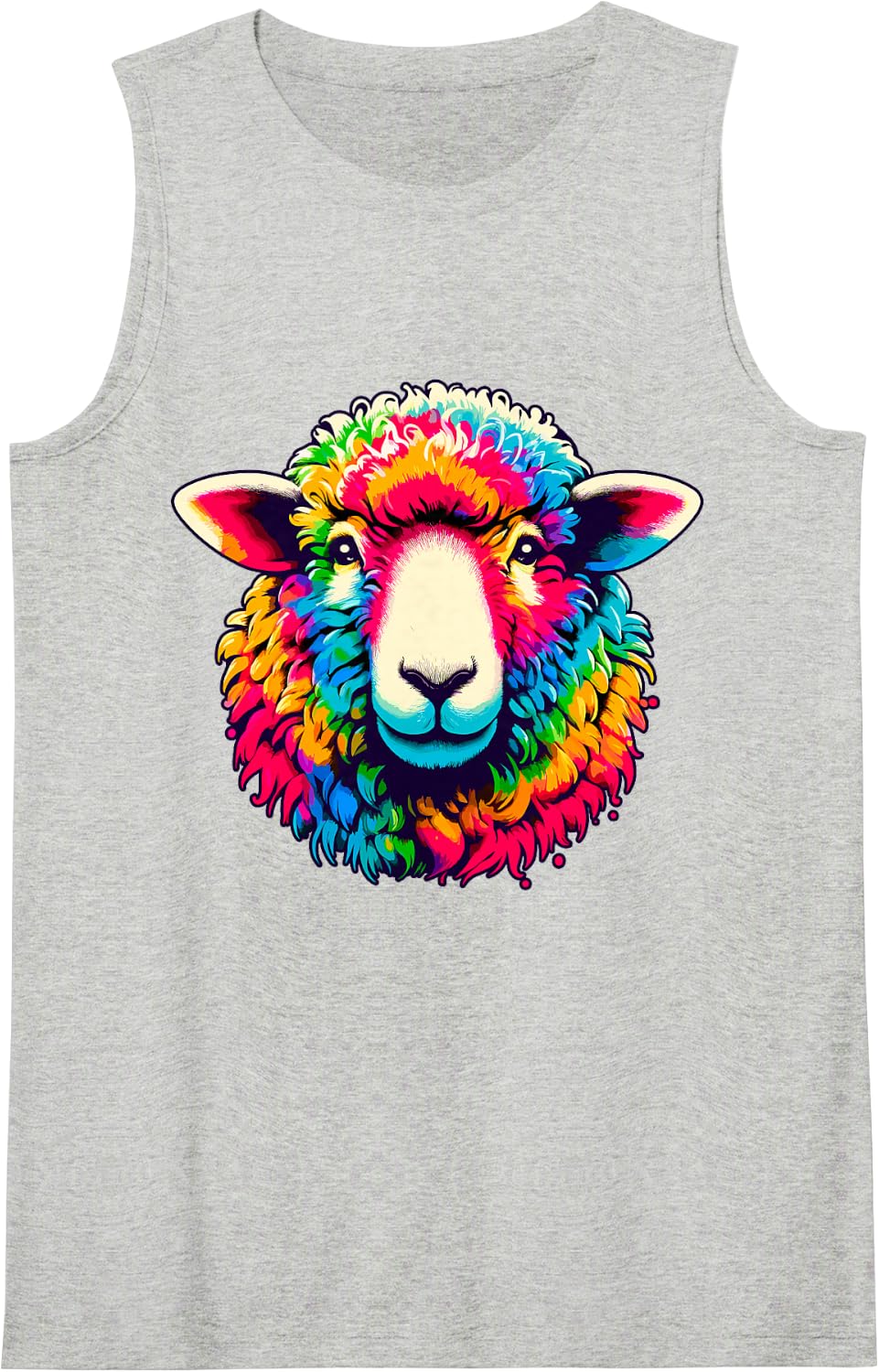 Tie-Dye Sheep Hippie Peace Farm Girl Sleeveless Tank Top - Heather Grey