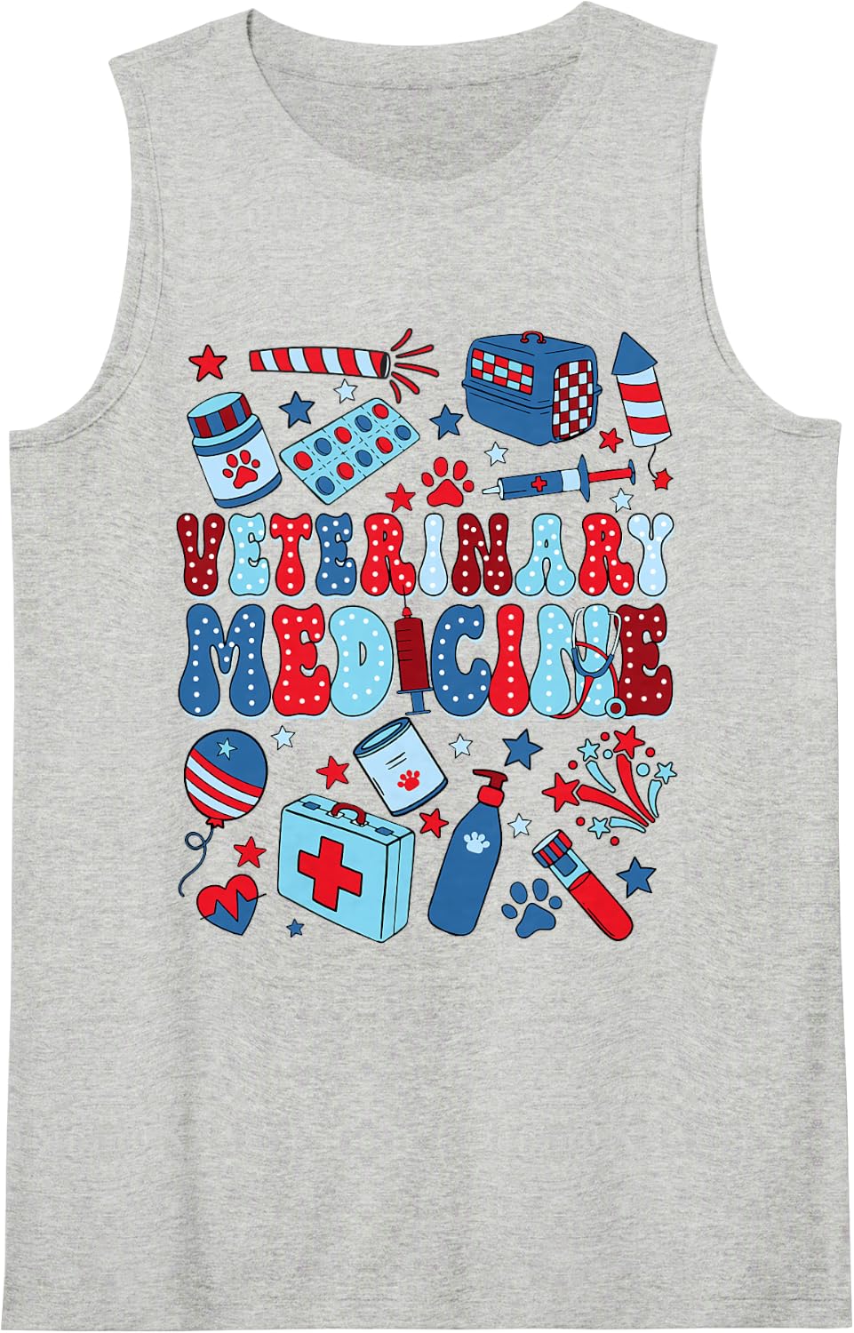 Veterinary Medicine Independence Day Patriotic Vet Tech Sleeveless Tank Top - Heather Grey