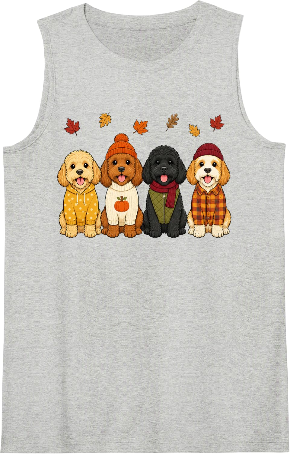 Cockapoo Fall Autumn Season Doodle Dog Pumpkin Sleeveless Tank Top - Heather Grey